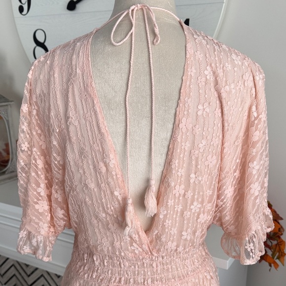 Chic Blush Lace Midi Dress - Picture 5 of 5